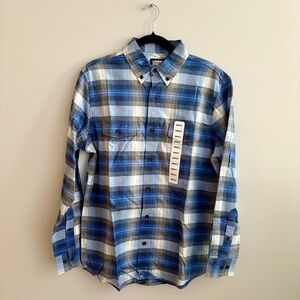 Lands' End Men's Blue and White Plaid Shirt